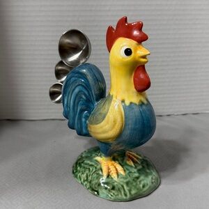 Vintage Ceramic Rustic Farmhouse Rooster Measuring Spoon Holder Decor 4 Spoons